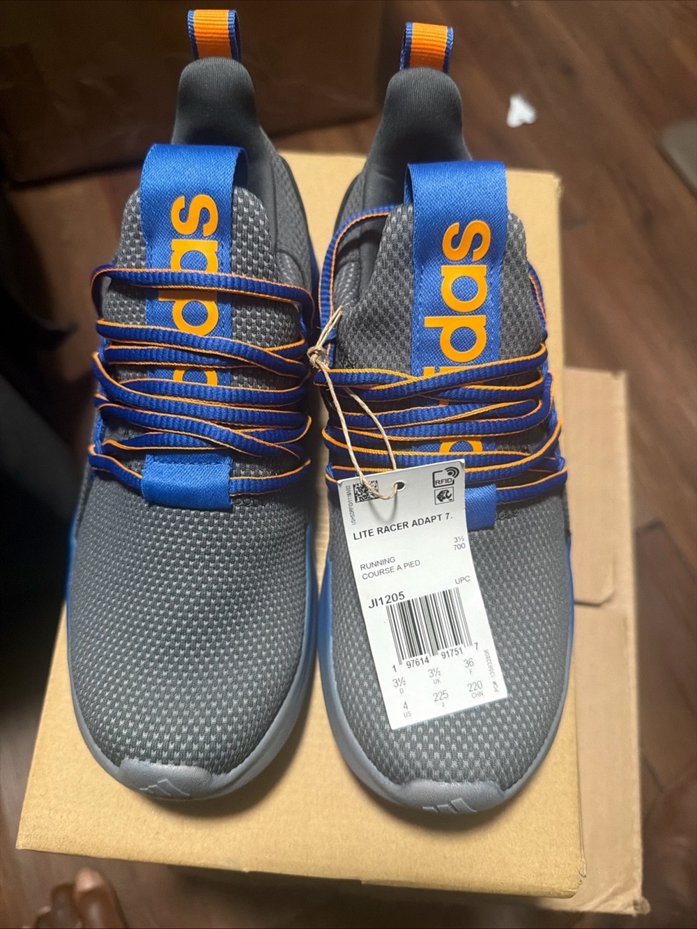 NIB Sz 5 Adidas Lite Racer Adapt 7.0 GS JI1205 Grey Six/Royal Blue Sz 4